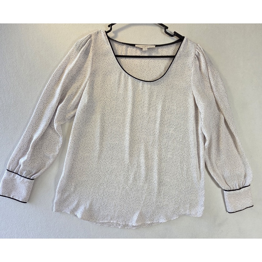 LOFT Women's Small White Black Polka Dot Long Sleeve Blouse Career Casual Top